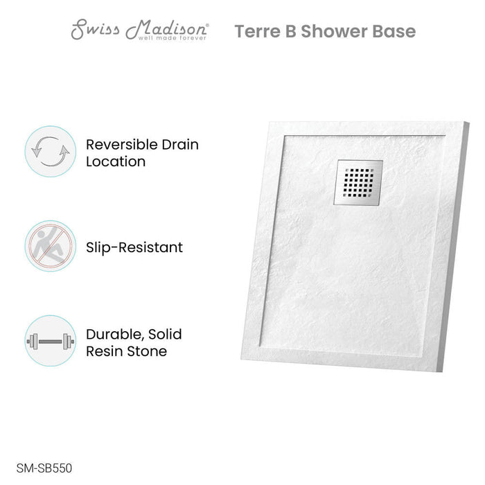 Swiss Madison Terre B Series 36" x 36" Reversible Drain Shower Base - SM-SB550