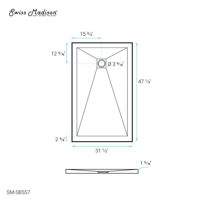 Swiss Madison Terre B Series 48" x 32" Reversible Drain Shower Base - SM-SB557