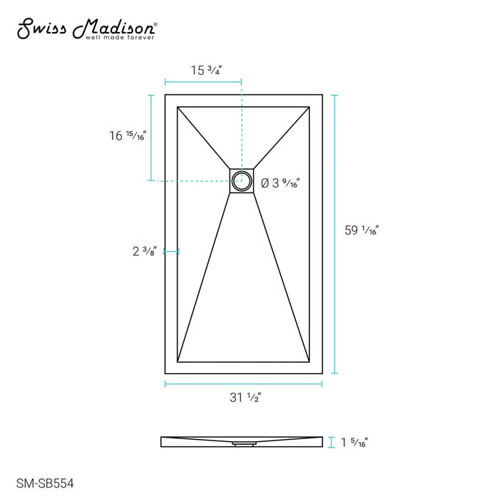 Swiss Madison Terre B Series 60" x 32" Reversible Drain Shower Base - SM-SB554