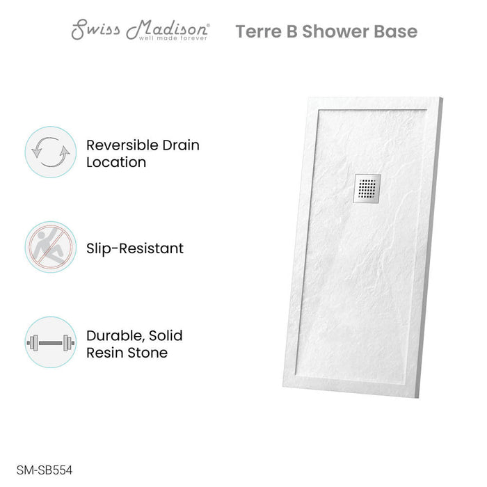 Swiss Madison Terre B Series 60" x 32" Reversible Drain Shower Base - SM-SB554