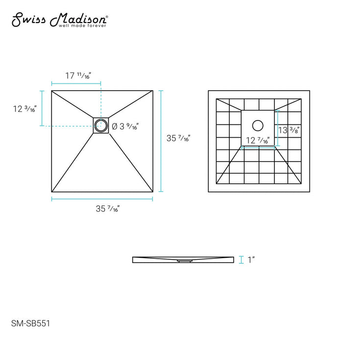 Swiss Madison Terre P Series 36" x 36" Reversible Drain Shower Base - SM-SB551