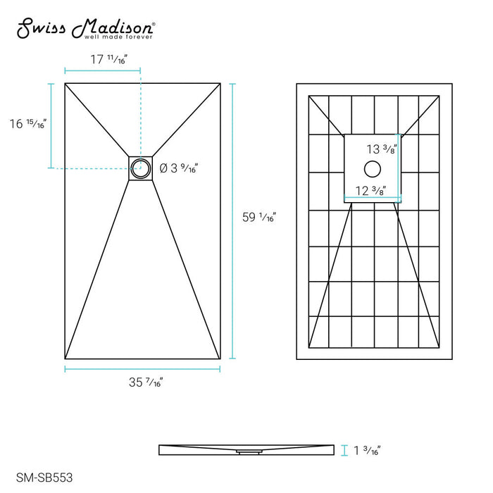 Swiss Madison Terre P Series 60" x 36" Reversible Drain Shower Base - SM-SB553