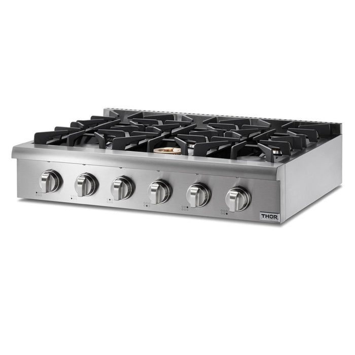 Thor Kitchen - 36 Inch. Liquid Propane Gas Cooktop in Stainless Steel with 6 Burners - HRT3618ULP