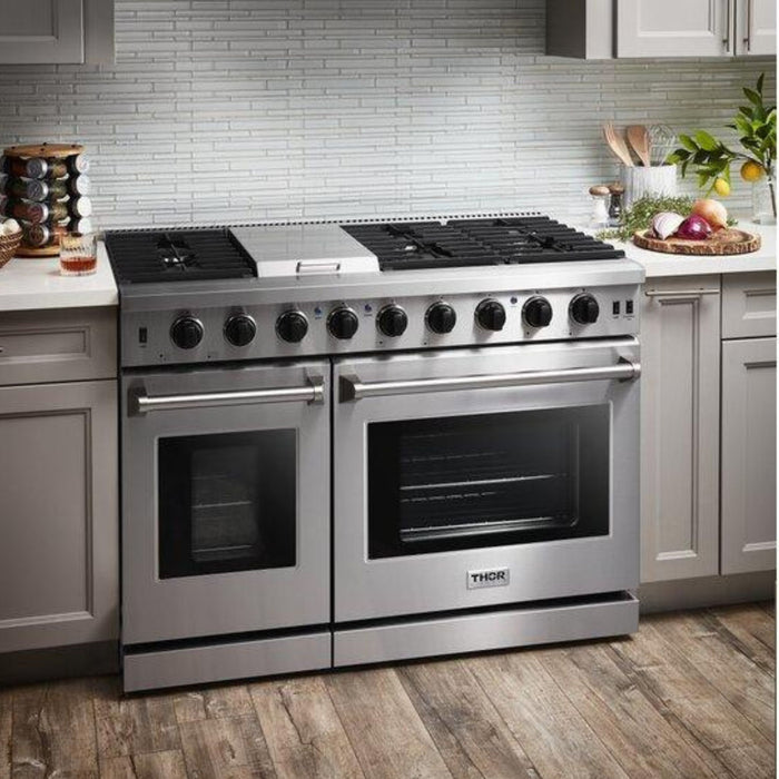 Thor Kitchen 48 in. 6.8 cu. ft. Double Oven Natural Gas Range in Stainless Steel -  LRG4807U