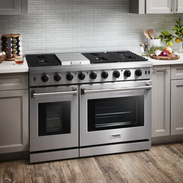 Thor Kitchen - 48 in. 6.8 cu. ft. Double Oven Propane Gas Range in Stainless Steel - LRG4807ULP