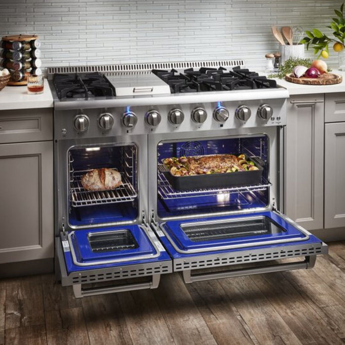 Thor Kitchen - 48 in. Natural Gas Burner, Electric Oven 6.7 cu. ft. Range in Stainless Steel - HRD4803U