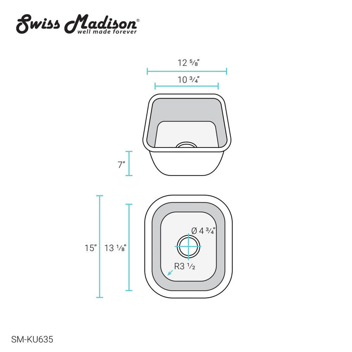 Swiss Madison Toulouse 13 x 15 Stainless Steel Single Basin Undermount Kitchen Sink - SM-KU635