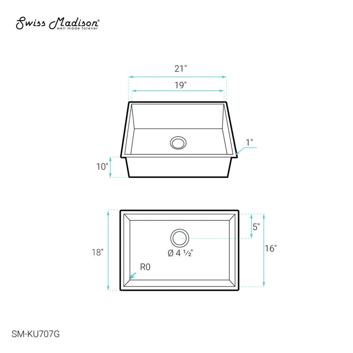 Swiss Madison Tourner 21 x 18 Stainless Steel, Single Basin, Undermount Kitchen Sink, Gold - SM-KU707G