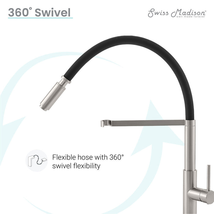 Swiss Madison Troyes Single Handle, Pull-Down Kitchen Faucet in Brushed Nickel - SM-KF75BN