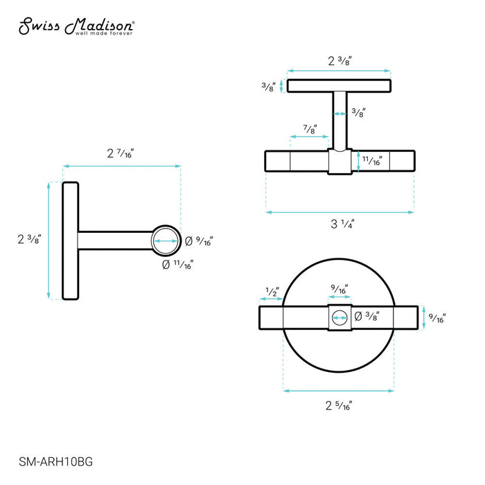 Swiss Madison Verre Acrylic Robe Hook in Brushed Gold - SM-ARH10BG