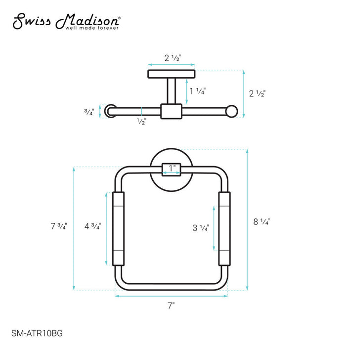 Swiss Madison Verre Acrylic Square Towel Ring in Brushed Gold - SM-ATR10BG