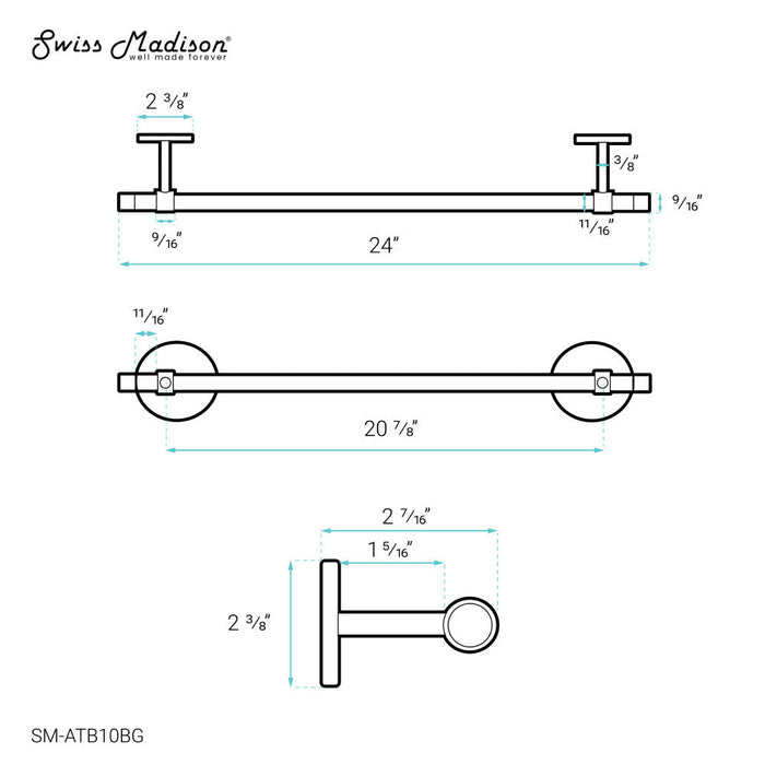 Swiss Madison Verre Acrylic Towel Bar in Brushed Gold - SM-ATB10BG