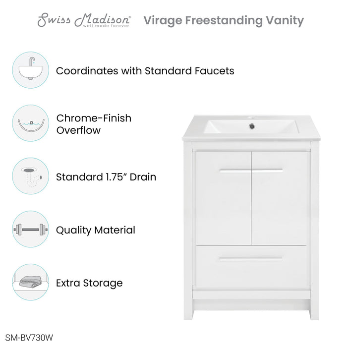 Swiss Madison Virage 24" Freestanding, Bathroom Vanity in Glossy White - SM-BV730W