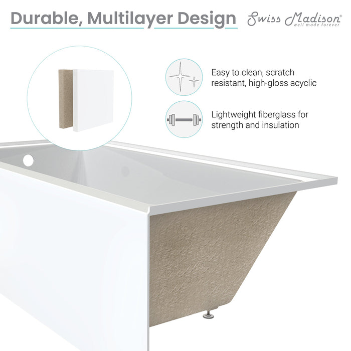 Swiss Madison Virage 60" x 30" Left-Hand Drain Alcove Bathtub with Apron - SM-AB580