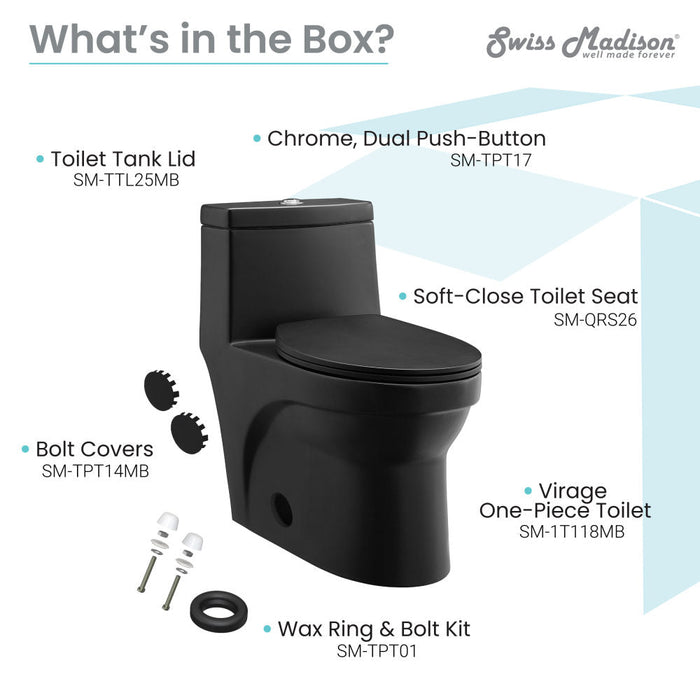 Swiss Madison Virage One-Piece Elongated Toilet Vortex Dual-Flush 1.1/1.6 gpf, Matte Black - SM-1T118MB