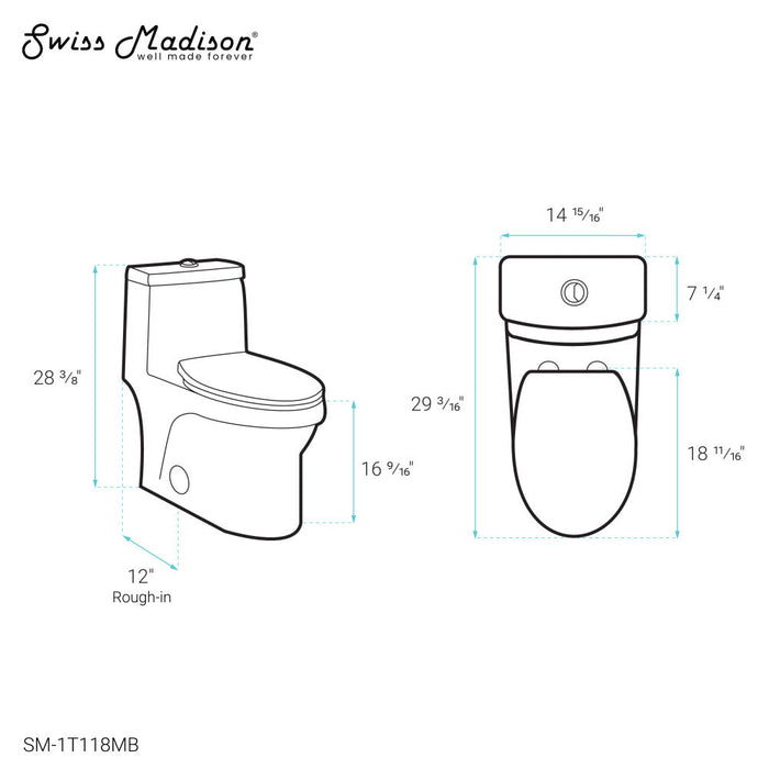 Swiss Madison Virage One-Piece Elongated Toilet Vortex Dual-Flush 1.1/1.6 gpf, Matte Black - SM-1T118MB