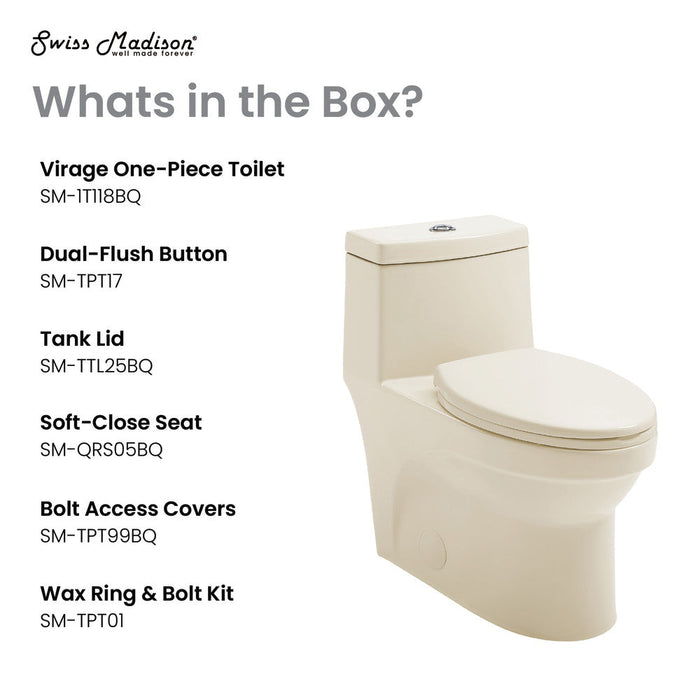 Swiss Madison Virage One Piece Elongated Dual Flush Toilet 1.1/1.6 gpf in Bisque - SM-1T118BQ