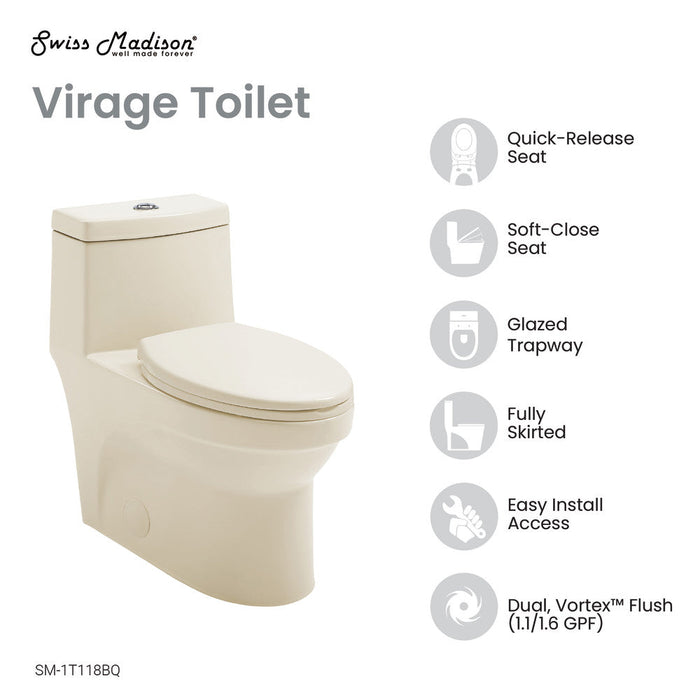 Swiss Madison Virage One Piece Elongated Dual Flush Toilet 1.1/1.6 gpf in Bisque - SM-1T118BQ