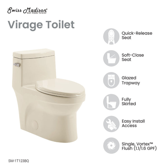 Swiss Madison Virage One Piece Elongated Left Side Flush Handle Toilet 1.28 gpf in Bisque - SM-1T123BQ