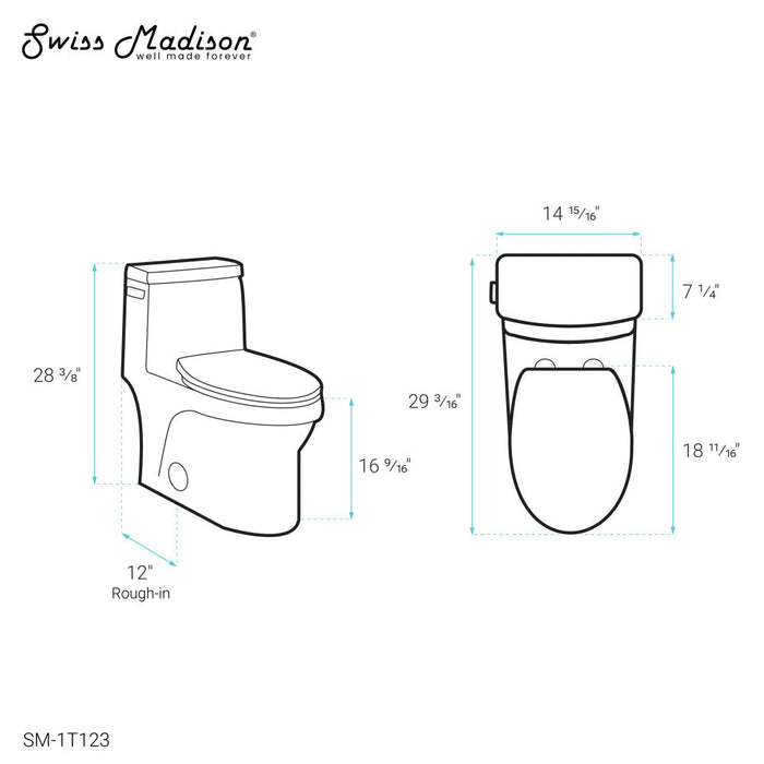 Swiss Madison Virage One-Piece Elongated Left Side Flush Handle Toilet 1.28 gpf - SM-1T123