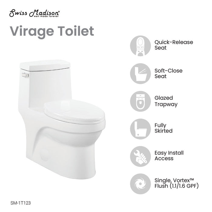 Swiss Madison Virage One-Piece Elongated Left Side Flush Handle Toilet 1.28 gpf - SM-1T123