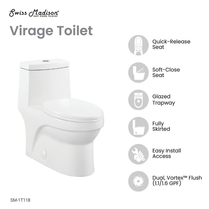 Swiss Madison Virage One-Piece Elongated Toilet Vortex Dual-Flush 1.1/1.6 gpf - SM-1T118