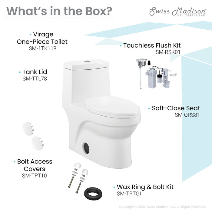 Swiss Madison Virage One Piece Elongated Toilet with Touchless Retrofit Dual Flush 1.1/1.6 gpf - SM-1TK118