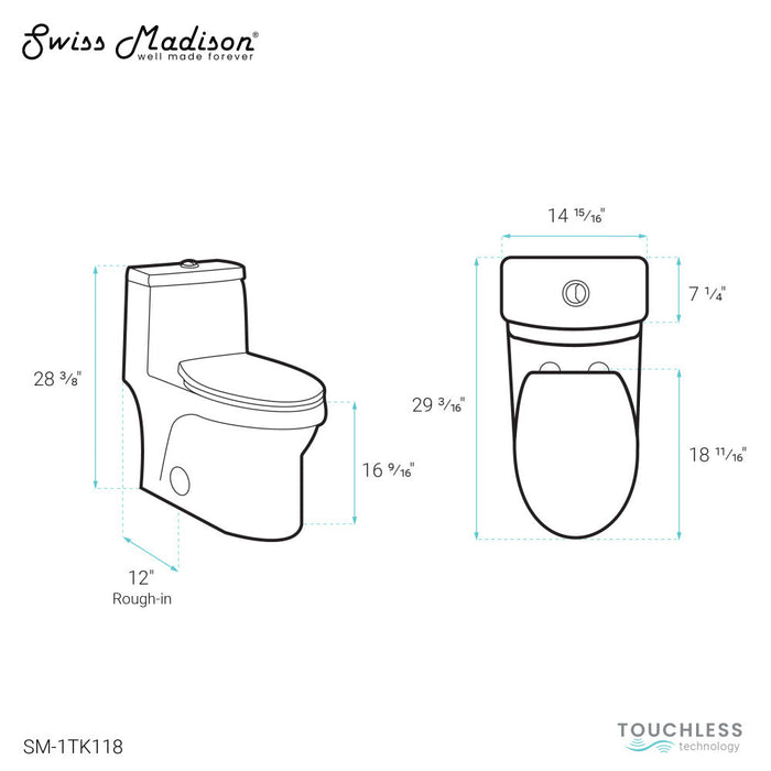 Swiss Madison Virage One Piece Elongated Toilet with Touchless Retrofit Dual Flush 1.1/1.6 gpf - SM-1TK118