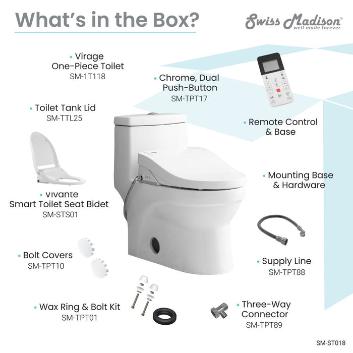 Swiss Madison Virage One-Piece Toilet with Vivante Smart Seat 1.1/1.6 gpf - SM-ST018