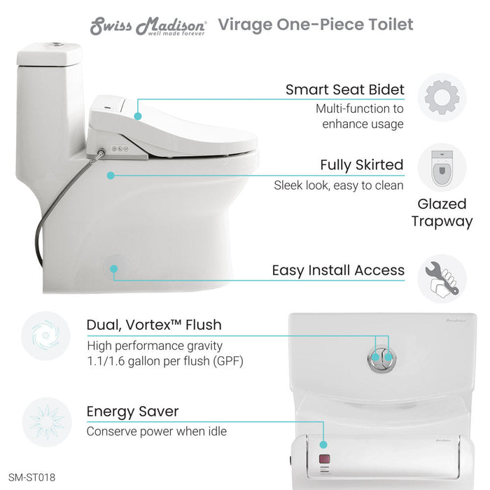 Swiss Madison Virage One-Piece Toilet with Vivante Smart Seat 1.1/1.6 gpf - SM-ST018