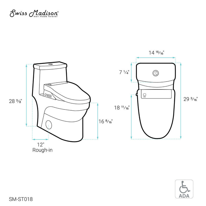 Swiss Madison Virage One-Piece Toilet with Vivante Smart Seat 1.1/1.6 gpf - SM-ST018