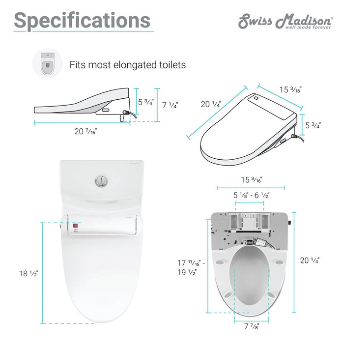 Swiss Madison Virage One-Piece Toilet with Vivante Smart Seat 1.1/1.6 gpf - SM-ST018