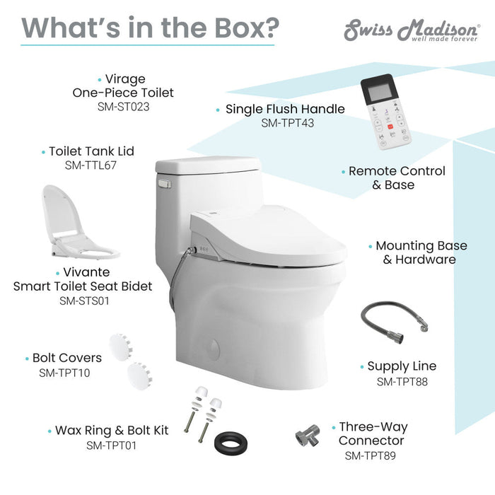 Swiss Madison Virage One-Piece Toilet with Vivante Smart Seat Left Side Flush Handle 1.28 gpf - SM-ST023