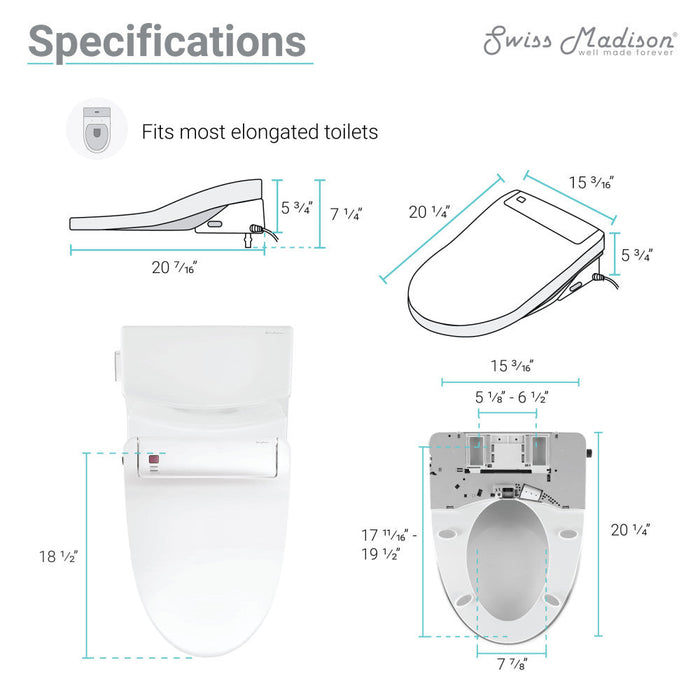 Swiss Madison Virage One-Piece Toilet with Vivante Smart Seat Left Side Flush Handle 1.28 gpf - SM-ST023