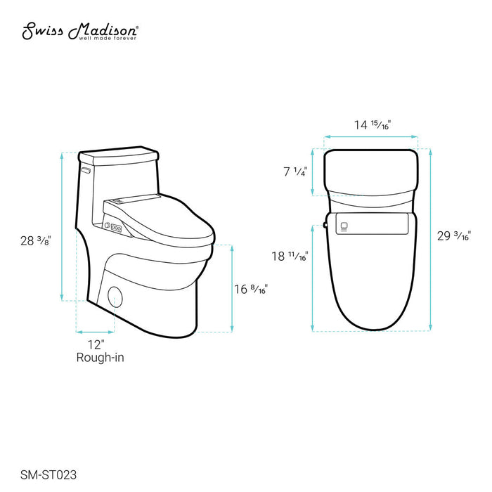 Swiss Madison Virage One-Piece Toilet with Vivante Smart Seat Left Side Flush Handle 1.28 gpf - SM-ST023