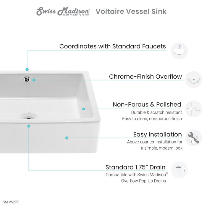 Swiss Madison Voltaire 17 Rectangle Ceramic Vessel Sink - SM-VS277