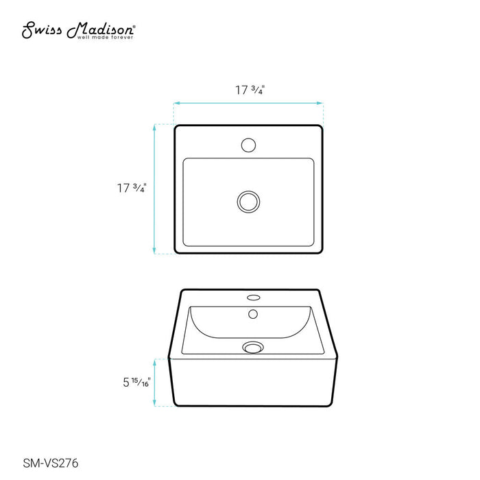 Swiss Madison Voltaire 18 Square Ceramic Wall Mount Sink - SM-VS276