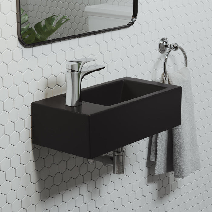 Swiss Madison Voltaire 19.5 x 10 Rectangular Ceramic Wall Hung Sink with Left Side Faucet Mount, Matte Black - SM-WS315MB