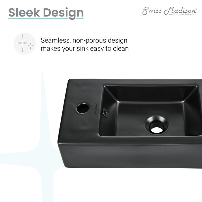 Swiss Madison Voltaire 19.5 x 10 Rectangular Ceramic Wall Hung Sink with Left Side Faucet Mount, Matte Black - SM-WS315MB