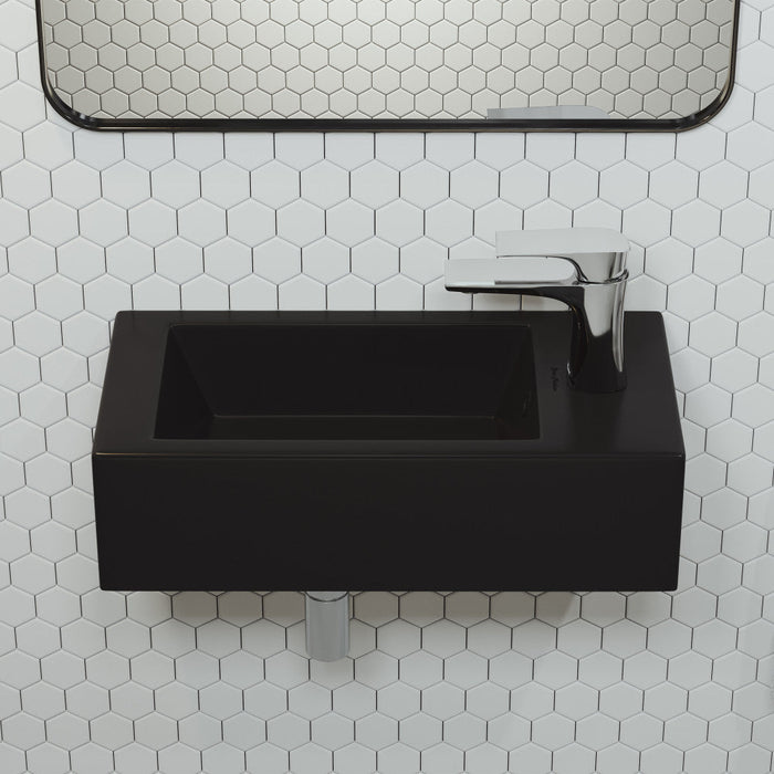 Swiss Madison Voltaire 19.5 x 10 Rectangular Ceramic Wall Hung Sink with Right Side Faucet Mount, Matte Black - SM-WS316MB