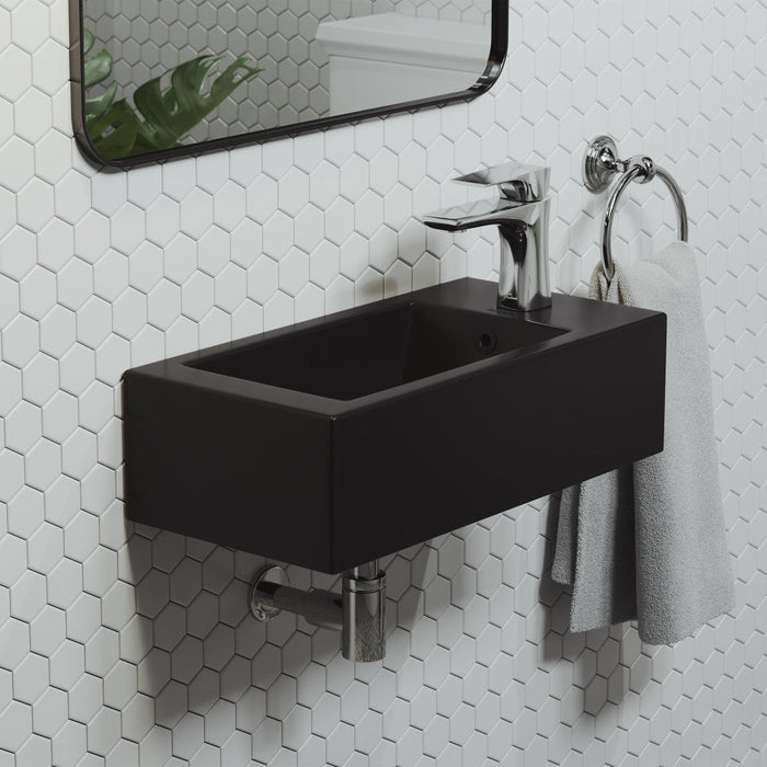 Swiss Madison Voltaire 19.5 x 10 Rectangular Ceramic Wall Hung Sink with Right Side Faucet Mount, Matte Black - SM-WS316MB