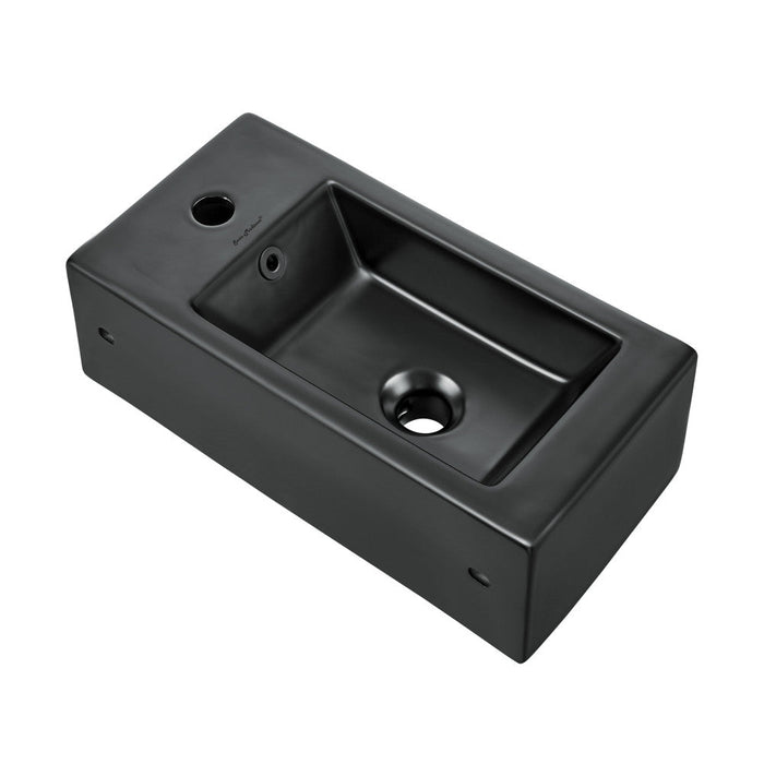 Swiss Madison Voltaire 19.5 x 10 Rectangular Ceramic Wall Hung Sink with Right Side Faucet Mount, Matte Black - SM-WS316MB