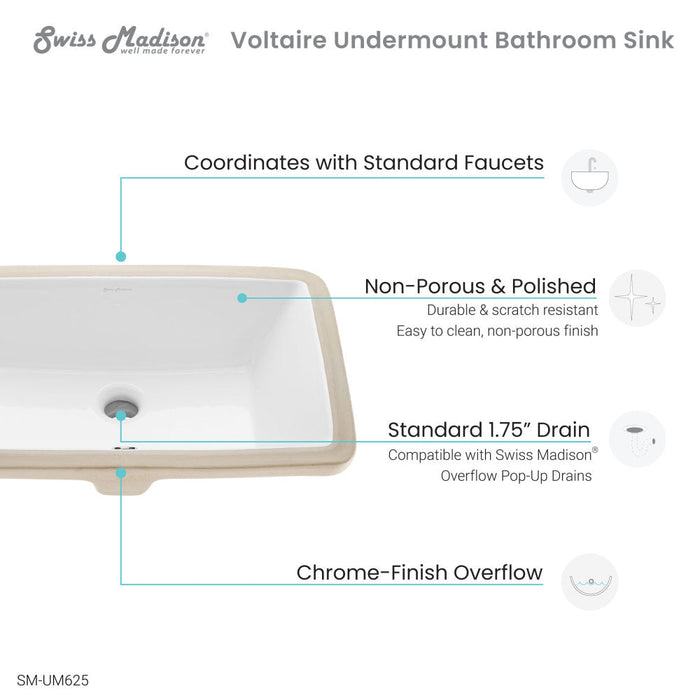 Swiss Madison Voltaire 21 Rectangular Under-Mount Bathroom Sink - SM-UM625