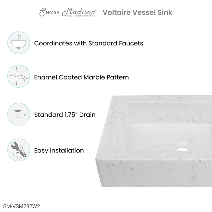 Swiss Madison Voltaire 22" Ceramic Vessel Bathroom Sink in Static White - SM-VSM282W2