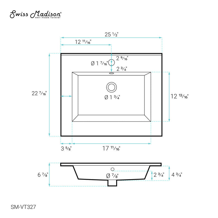 Swiss Madison Voltaire 25 Vanity Top Sink with Single Faucet Hole - SM-VT327