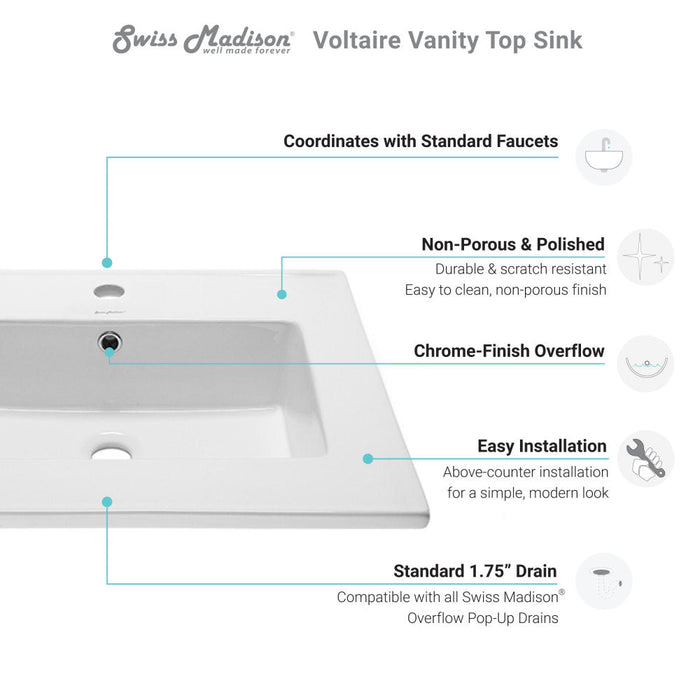 Swiss Madison Voltaire 25 Vanity Top Sink with Single Faucet Hole - SM-VT327