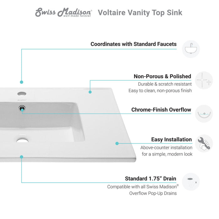 Swiss Madison Voltaire 31 Vanity Top Sink with Single Faucet Hole - SM-VT328