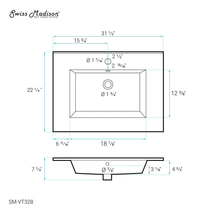 Swiss Madison Voltaire 31 Vanity Top Sink with Single Faucet Hole - SM-VT328