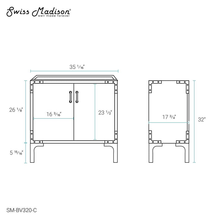 Swiss Madison Voltaire 36" Single, Bathroom Vanity in White with Gold Hardware - Cabinet Only - SM-BV320-C