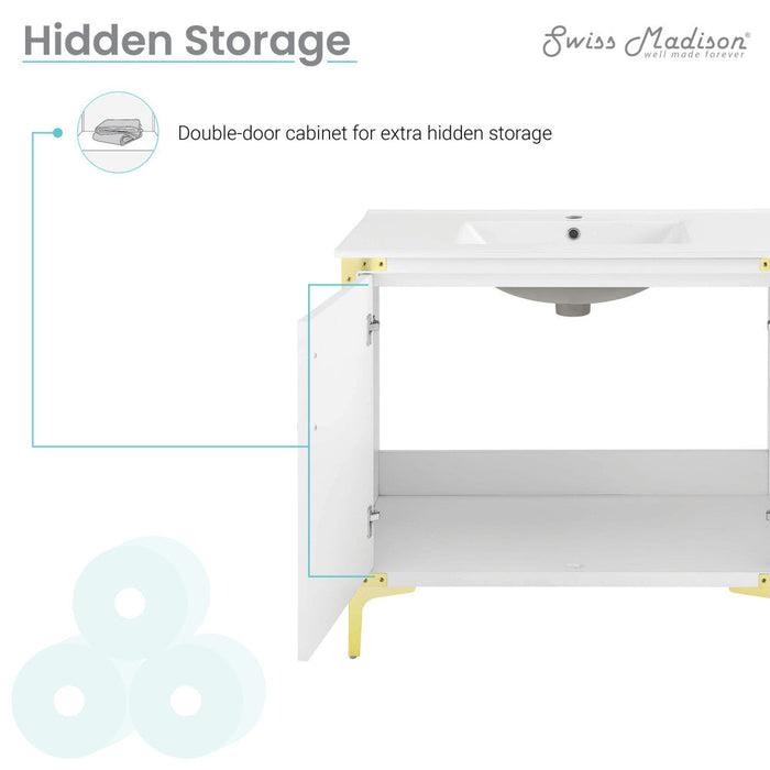 Swiss Madison Voltaire 36" Single, Bathroom Vanity in White with Gold Hardware - SM-BV320